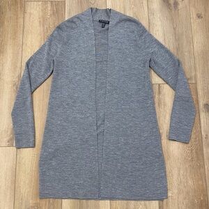 🌟EILEEN FISHER🌟 OPEN FRONT MERINO WOOL LONG CARDIGAN HEATHER GREY SZ XXS